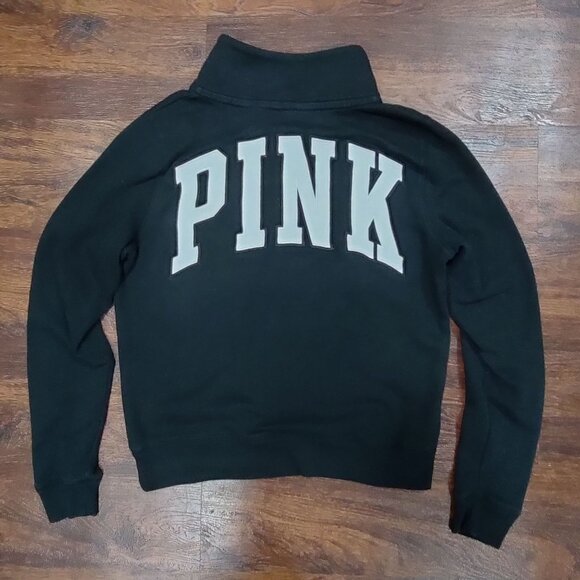 Vintage PINK Victoria's Secret Black Quarter-Zip Logo Pullover Sweatshirt Size S - Picture 2 of 15